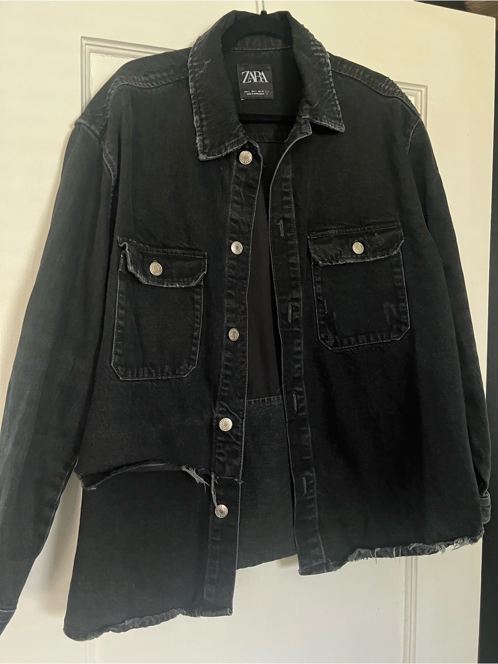 Zara Black Distressed Oversized Denim Jacket